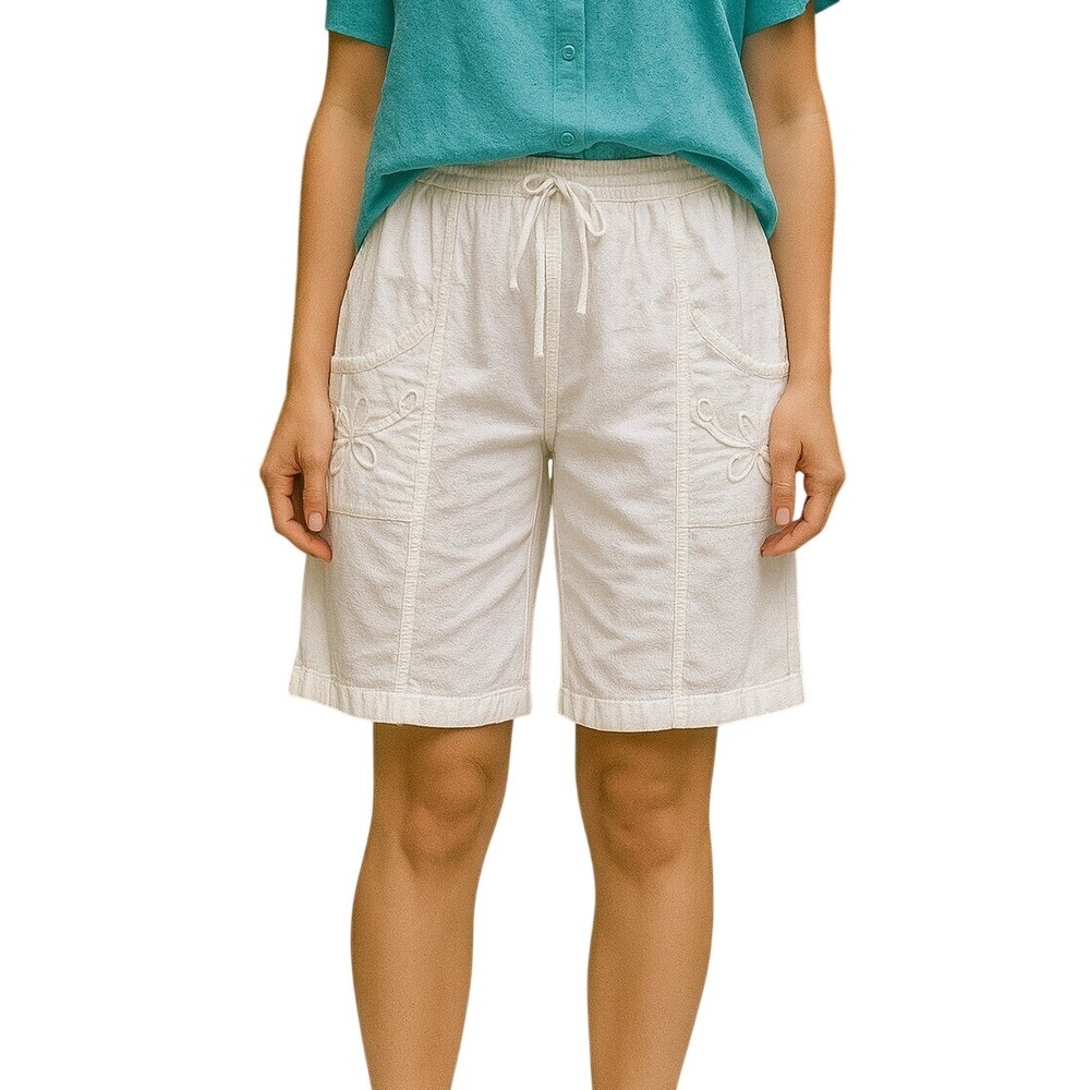 Peru‎ Cotton Wear Shorts Eco Friendly Cotton Embroidered Pockets White Large